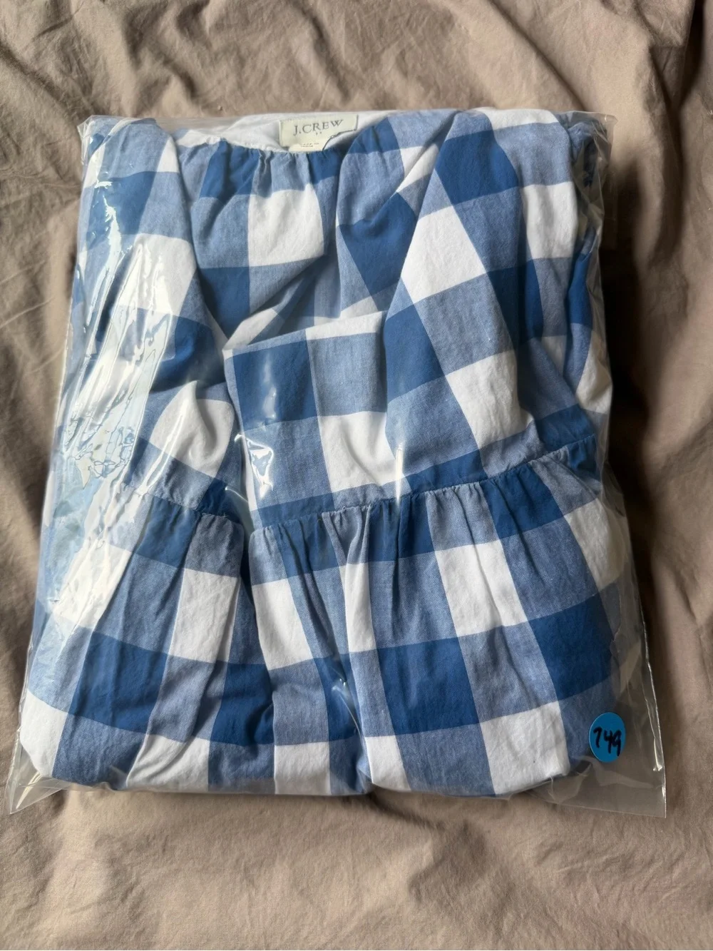 J.Crew Flutter-Sleeve Ruffle-Tiered Midi Dress Gingham Blue & White Womens S